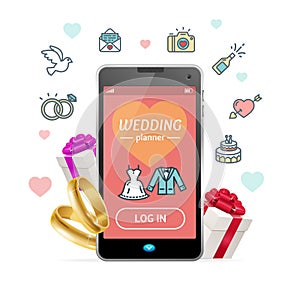 Wedding Planner Concept Mobile Phone App. Vector