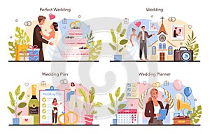 Wedding planner concept set. Professional organizer planning wedding