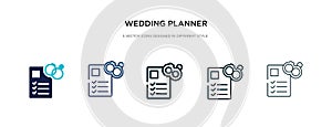 Wedding planner icon in different style vector illustration. two colored and black wedding planner vector icons designed in filled