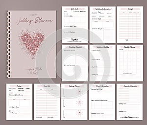 Wedding planner printable design with checklists, important date