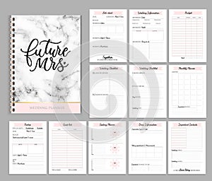 Wedding planner printable design with checklists, important date, notes etc. photo