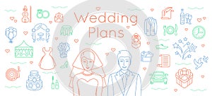 Wedding plans thin line flat background