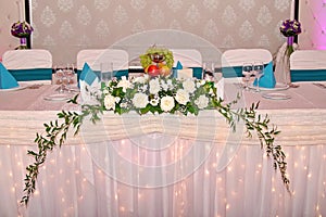 Wedding presidium with flowers. Floral arrangement