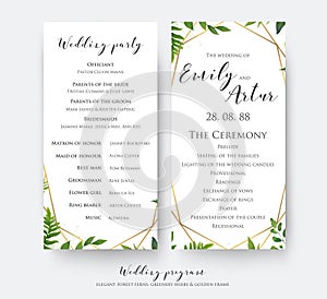 Wedding program card for ceremony and party with modern vector,