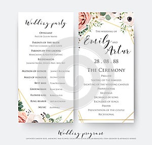 Wedding program for party & ceremony card design with elegant la