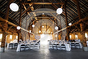 Wedding reception at barn photo