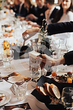 Wedding reception. Table setting in restaurant