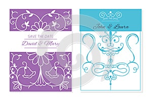 Wedding retro invitation card vector save the date suite with flower templates day marriage handmade lettering print