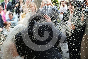 Wedding, rice over married photo