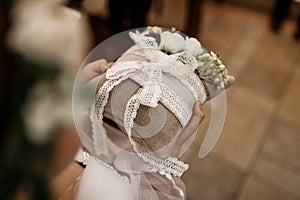 Rustic style wedding ring cushion