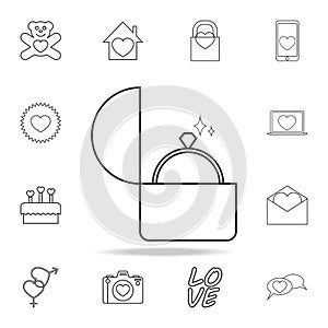 wedding ring in a box icon. Set of Love element icons. Premium quality graphic design. Signs, outline symbols collection icon for