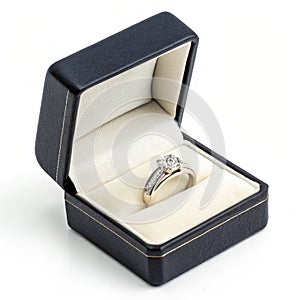 Wedding ring in box isolated on white background