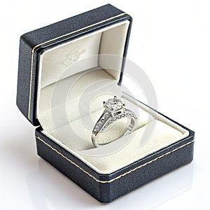 Wedding ring in a box isolated on white background