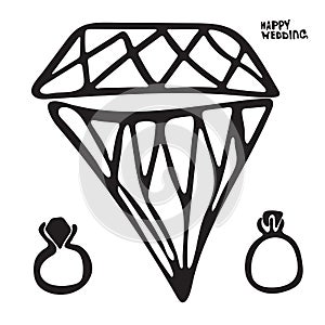 Wedding ring doodle icon, modern minimal flat design style. Diamond ring vector illustration, jewelry symbol