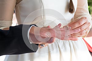 Wedding ring exchange by the bride