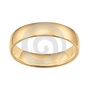 Wedding ring of gold on white background