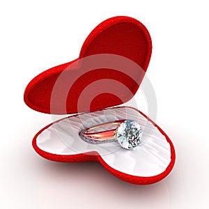 Wedding ring in heart-shaped elegant box