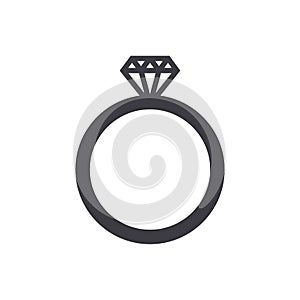 Wedding ring icon, modern minimal flat design style. Diamond ring vector illustration, jewelry symbol