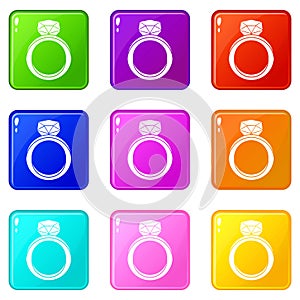 Wedding ring icons 9 set