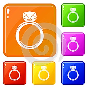 Wedding ring icons set vector color