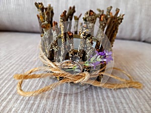 Wedding ring with lavander flower