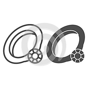 Wedding ring line and glyph icon. Diamond engagement ring vector illustration isolated on white. Jewelry outline style
