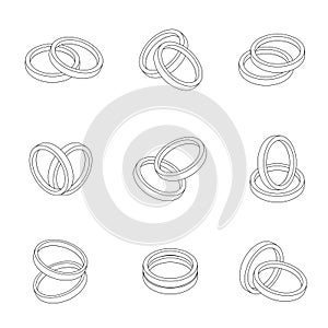 Wedding ring outline flat style compose design illustration