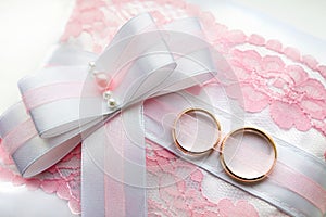 Wedding ring pillow with bow.