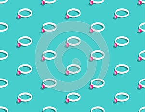 Wedding ring with pink diamond 3D isometric seamless pattern, Marriage concept poster and social banner post design illustration