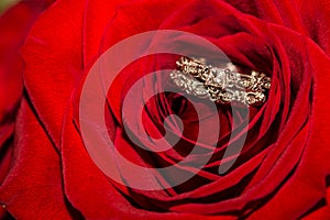 Wedding Ring and Red Roses