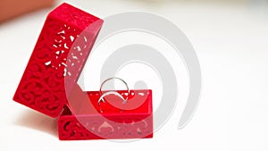 Wedding Ring in Red Velvet Silk Box