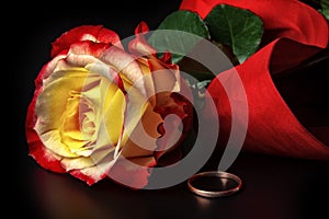 Wedding ring with a rose. Dark Tone concept.