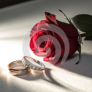 Wedding Ring and Rose Still Life