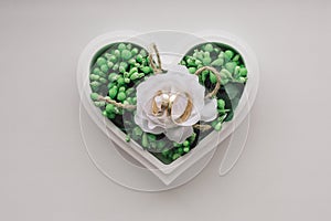 Wedding ring on a stand of plants