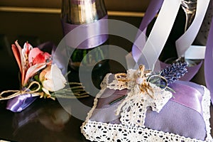 Wedding ring on a stand of plants