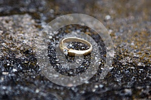 Wedding ring, symbol of love and marriage. Wedding rings creative macro and close up photography