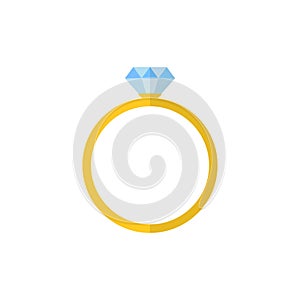 Wedding ring vector icon. Diamond engagement ring vector icon. Flat design.