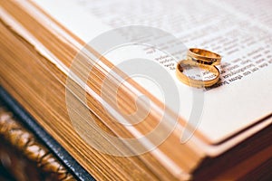 Wedding rings background. Engagement or marriage template