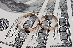 Wedding rings on the background of money