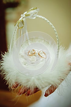 Wedding rings in a basket