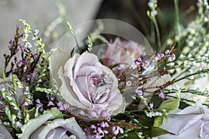 The wedding rings on bedded on Flowers.