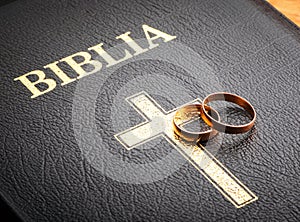 Wedding rings on the bible