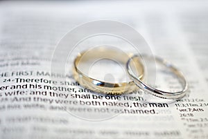 Wedding rings on Bible scripture