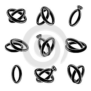 Wedding rings black vector icons