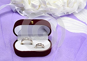 Wedding rings in a box with blurred background
