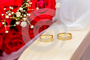 Wedding rings of bride and groom