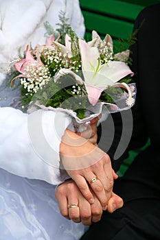 Wedding rings bride and groom. wedding rings. the bride's bouquet
