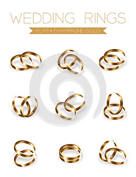 Wedding rings champagne gold flat style compose design