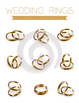 Wedding rings champagne gold half round style compose design