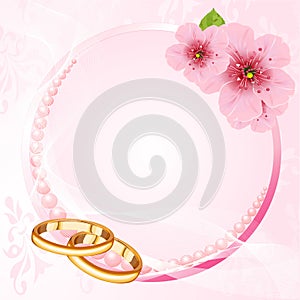 Wedding rings and cherry blossom design